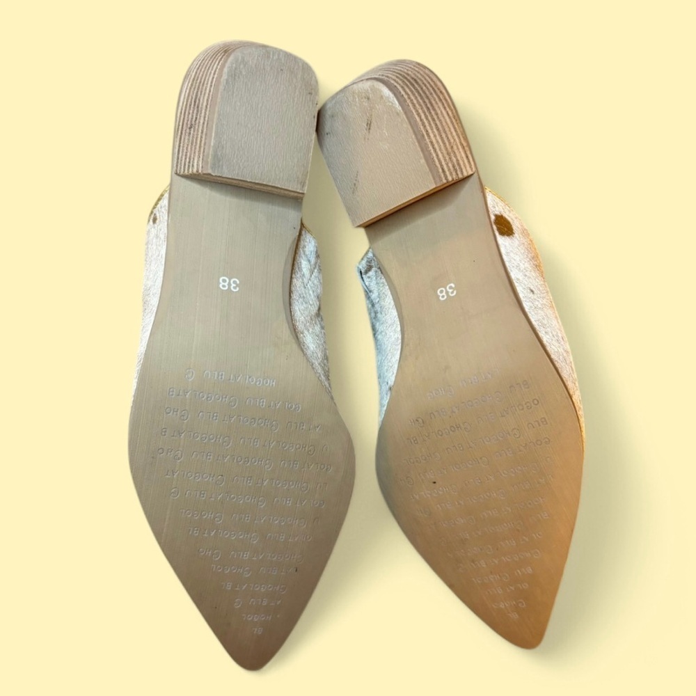 Chocolat Blu Clint Pony Hair Mule Gold & Ivory Size 38/US Size 7.5 Pointy Toe - Picture 2 of 8